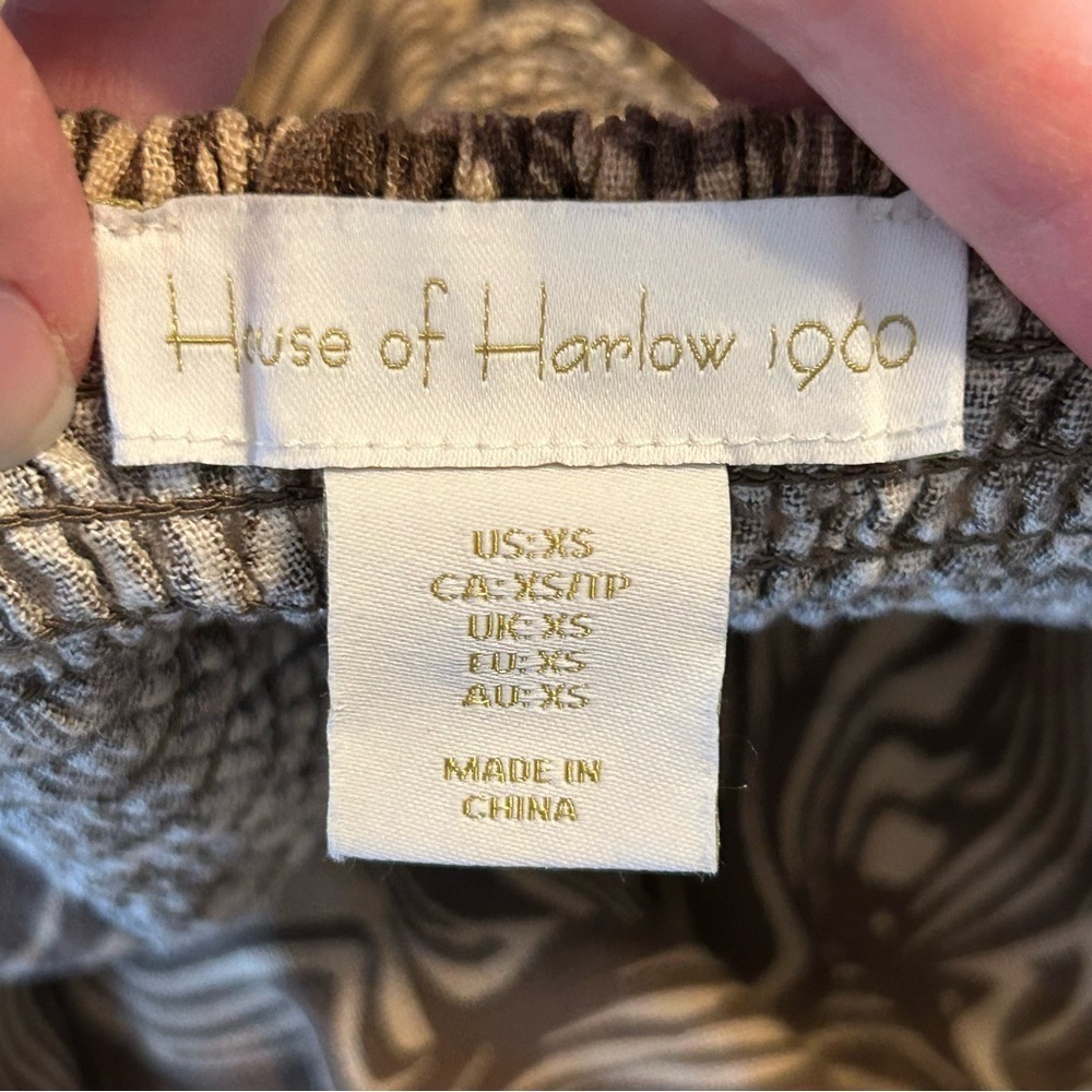 House of Harlow 1960 Linen Puff Sleeve Tiered Smocked Brown Mini Dress Size XS - Picture 4 of 8